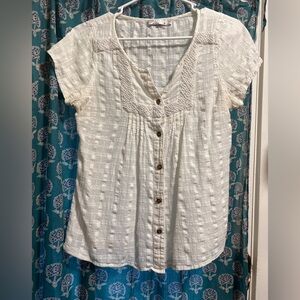 Prana Ivory Textured Short Sleeve Blouse